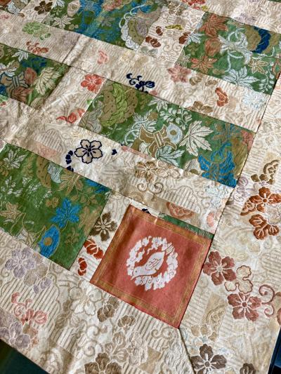 Antique Japanese Silk Kesa Monks Robe with Patchwork Meiji Era