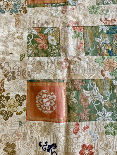 Antique Japanese Silk Kesa Monks Robe with Patchwork Meiji Era