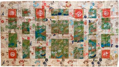 Antique Japanese Silk Kesa Monks Robe with Patchwork Meiji Era