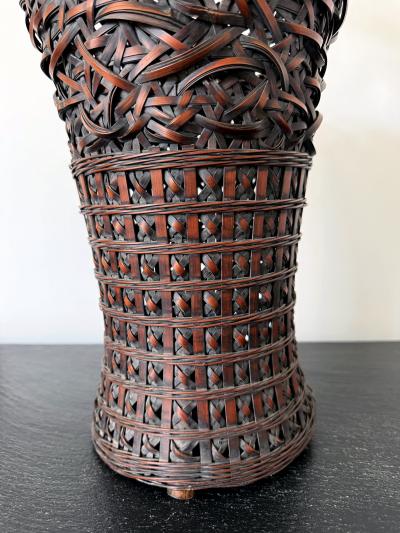 Antique Japanese Smoke Bamboo Basket with Wisteria Root Handle Meiji Period