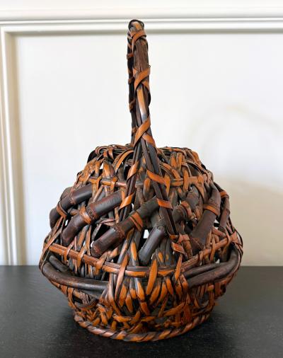Antique Japanese Smoked Bamboo Basket Ikebana Mingei