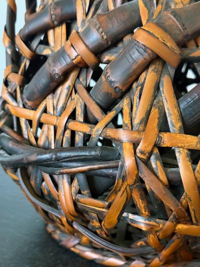 Antique Japanese Smoked Bamboo Basket Ikebana Mingei