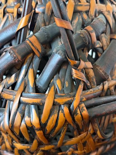 Antique Japanese Smoked Bamboo Basket Ikebana Mingei