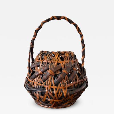 Antique Japanese Smoked Bamboo Basket Ikebana Mingei