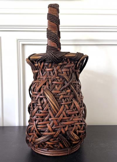 Antique Japanese Smoked Bamboo Mingei Basket Ikebana