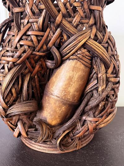 Antique Japanese Smoked Bamboo Mingei Basket Ikebana
