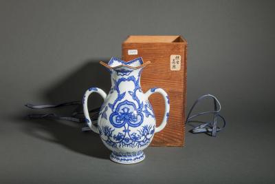 Antique Japanese Unusually Shaped Blue and White Vase