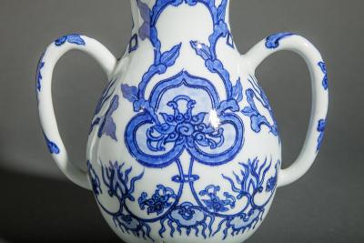 Antique Japanese Unusually Shaped Blue and White Vase