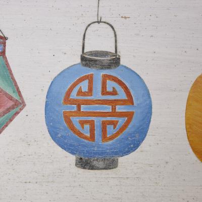 Antique Japonisme wooden folding screen with five panels