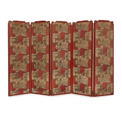 Antique Japonisme wooden folding screen with five panels