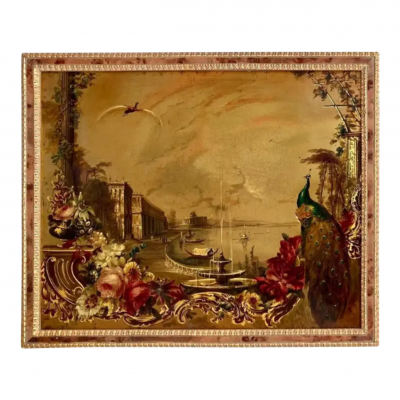 Antique Jennens Bettridge Venetian Oil Painting in Giltwood Frame