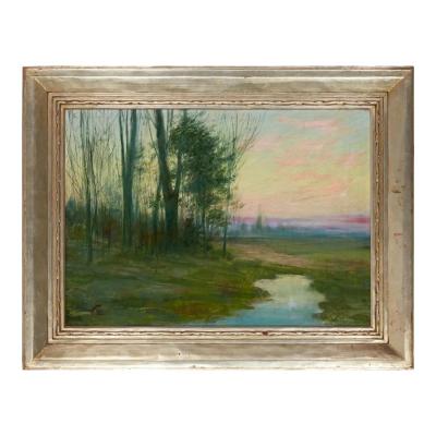 Antique Joseph Henry Hatfield Stream in a Landscape Oil Painting