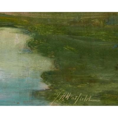 Antique Joseph Henry Hatfield Stream in a Landscape Oil Painting