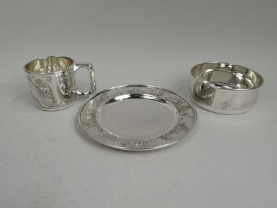Antique Kerr American Art Nouveau Sterling Silver Fairytale Baby Set