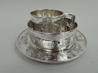 Antique Kerr American Art Nouveau Sterling Silver Fairytale Baby Set