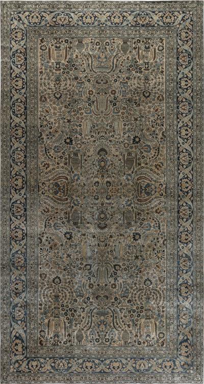 Antique Khorassan Botanic Design Handmade Wool Rug