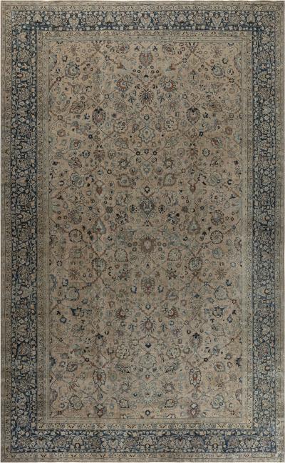 Antique Khorassan Botanic Design Handmade Wool Rug