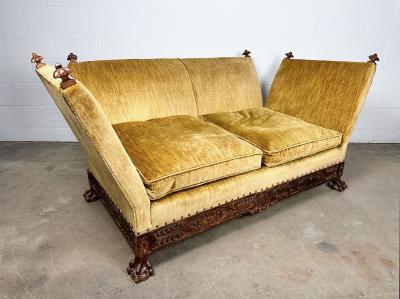 Antique Knole Style Sofa Hand Carved Walnut Silk Velvet c 1900 1920s