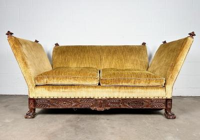 Antique Knole Style Sofa Hand Carved Walnut Silk Velvet c 1900 1920s