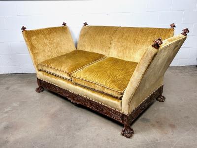 Antique Knole Style Sofa Hand Carved Walnut Silk Velvet c 1900 1920s