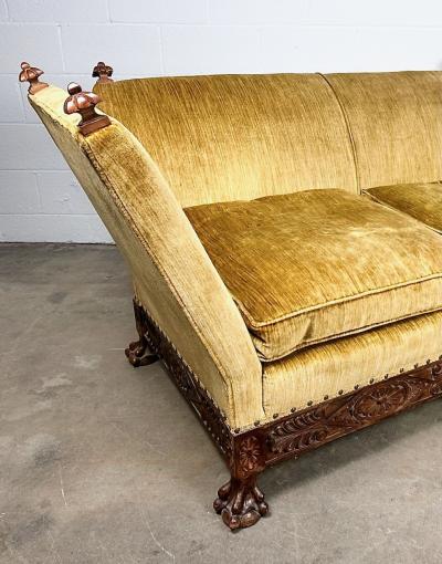 Antique Knole Style Sofa Hand Carved Walnut Silk Velvet c 1900 1920s