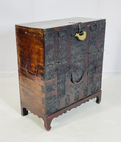 Antique Korean Blanket Chest with a Bronze Lock Iron Hardware