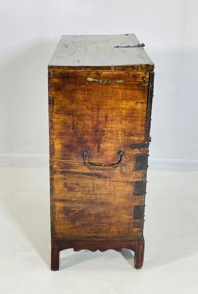 Antique Korean Blanket Chest with a Bronze Lock Iron Hardware