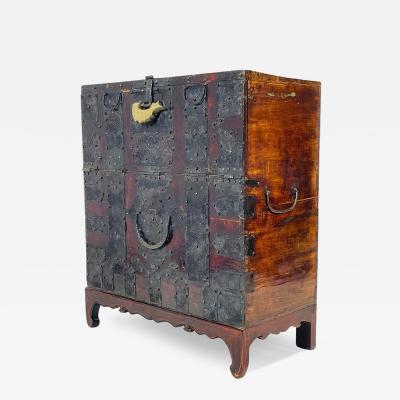 Antique Korean Blanket Chest with a Bronze Lock Iron Hardware