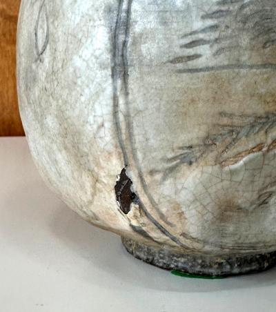 Antique Korean Buncheong Flat Bottle Vase with Incised Designs