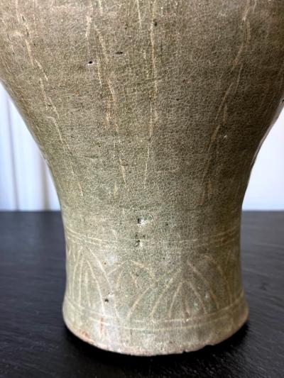 Antique Korean Celadon Ceramic Meiping Vase with Slip Inlay Goryeo Dynasty