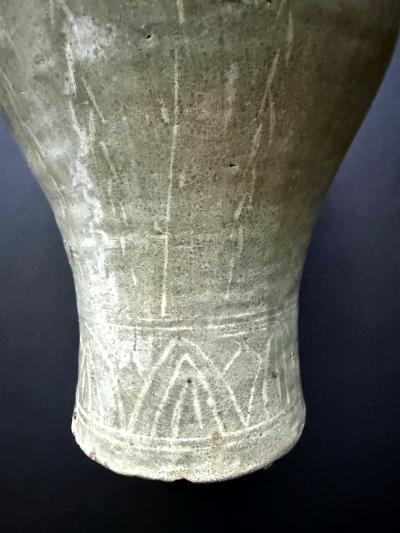 Antique Korean Celadon Ceramic Meiping Vase with Slip Inlay Goryeo Dynasty