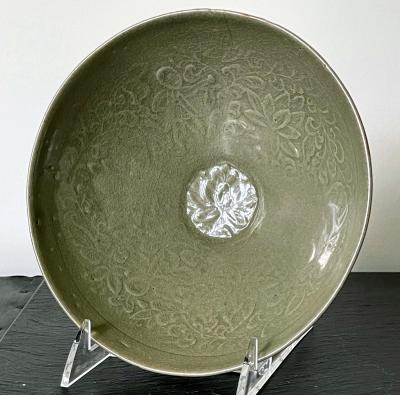 Antique Korean Ceramic Bowl with Carved Design Goryeo Dynasty