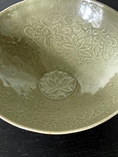 Antique Korean Ceramic Bowl with Carved Design Goryeo Dynasty