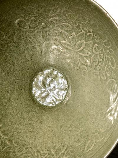 Antique Korean Ceramic Bowl with Carved Design Goryeo Dynasty