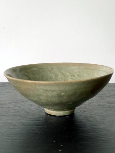 Antique Korean Ceramic Bowl with Incised Design
