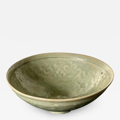 Antique Korean Ceramic Bowl with Incised Design