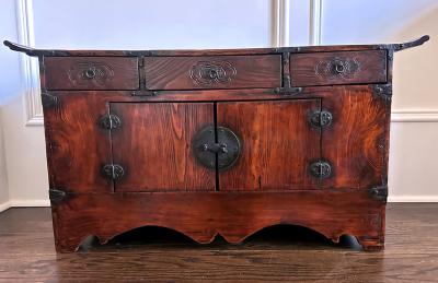 Antique Korean Scholar Book Storage Chest with Buddhism Symbols