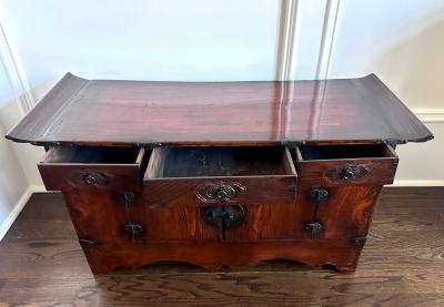 Antique Korean Scholar Book Storage Chest with Buddhism Symbols