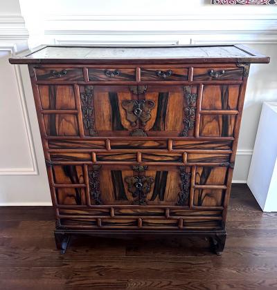 Antique Korean Two Level Storage Chest Ich ung Jang with Persimmon Panels
