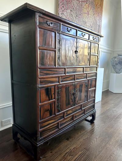 Antique Korean Two Level Storage Chest Ich ung Jang with Persimmon Panels