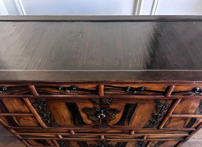 Antique Korean Two Level Storage Chest Ich ung Jang with Persimmon Panels