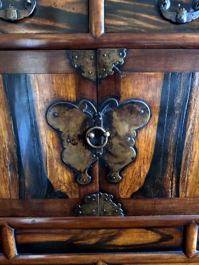 Antique Korean Two Level Storage Chest Ich ung Jang with Persimmon Panels