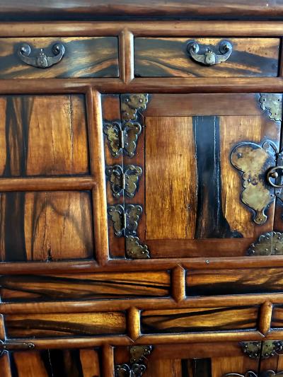 Antique Korean Two Level Storage Chest Ich ung Jang with Persimmon Panels