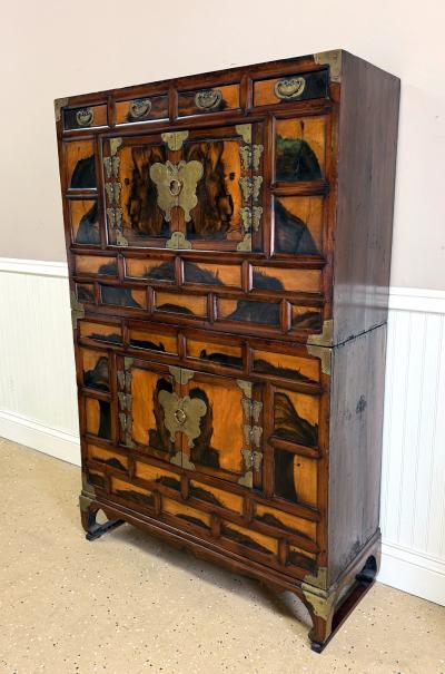 Antique Korean Two Level Storage Chest Ich ung Nong with Persimmon Panels