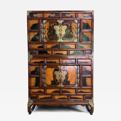 Antique Korean Two Level Storage Chest Ich ung Nong with Persimmon Panels