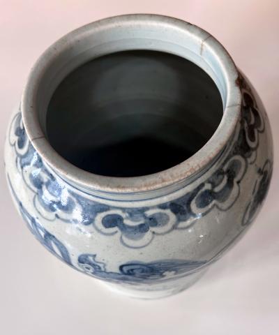 Antique Korean White and Blue Porcelain Jar with Dragon Joseon Dynasty