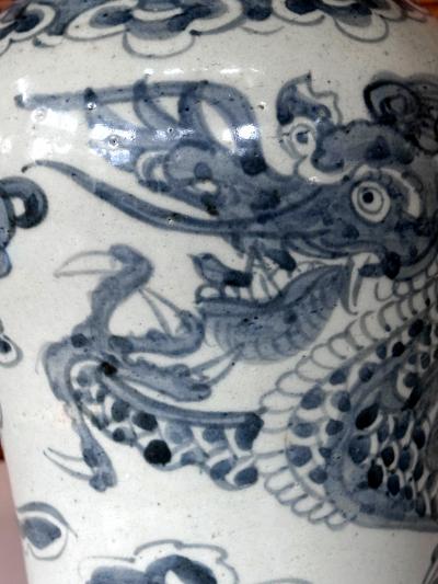 Antique Korean White and Blue Porcelain Jar with Dragon Joseon Dynasty