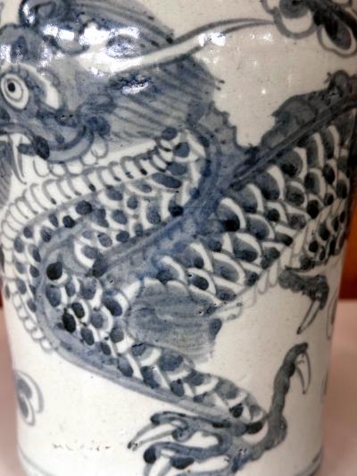 Antique Korean White and Blue Porcelain Jar with Dragon Joseon Dynasty