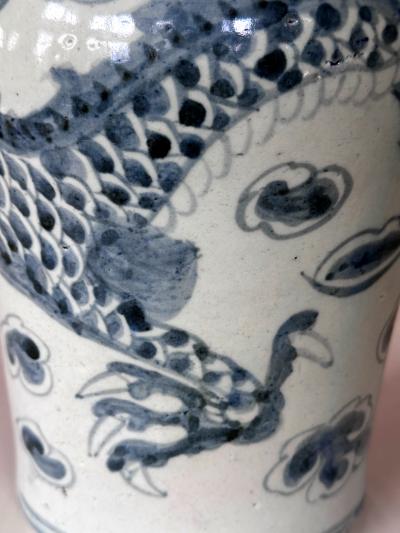 Antique Korean White and Blue Porcelain Jar with Dragon Joseon Dynasty