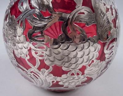 Antique La Pierre Art Nouveau Red Silver Overlay Jug Decanter